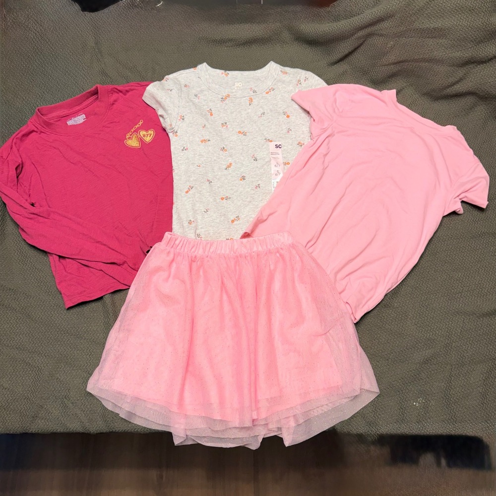Girls 4pc Bundle Cat & Jack Tutu SO Floral Tee All in Motion Top Size S 6/7